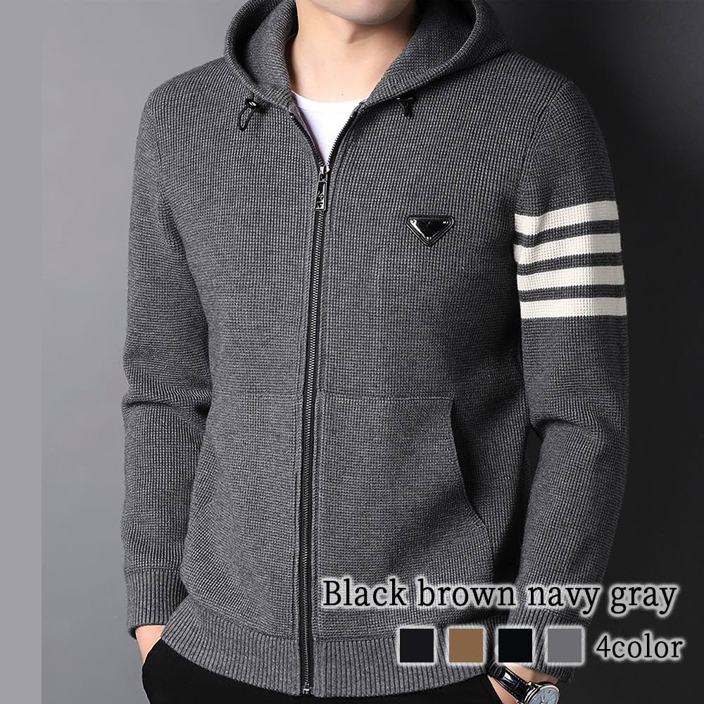 パーカー メンズ 袖ラインニットパーカ ストリート 大人 ジップアップ 長袖 厚手 大きいサイズ 秋 ジップ モコモコ 冬 アウター ダウン ゆったり プルオーバー スポーツ 春 ブランド 暖かい 韓
