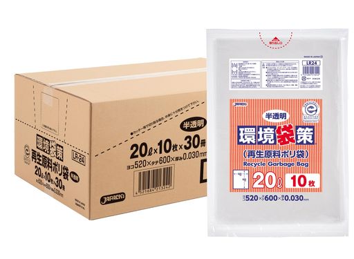 ジャパックス 環境袋策 厚手 ゴミ袋 20L 半透明 300枚 (10枚x30冊) 再生原料40%使用 ポリ袋 (エコマーク付き) LR24 まとめ買い ケース販売