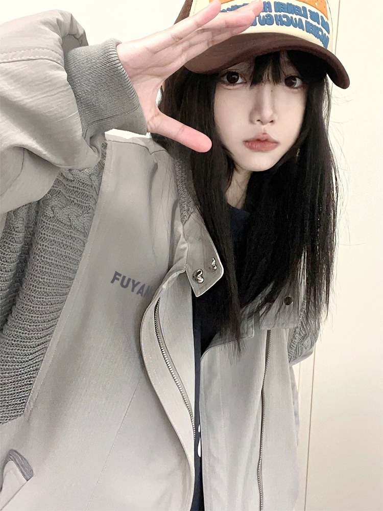 グレーの野球ウェア春の作アメリカンヴィンテージハイストリートのカップル用機関車ジャケット