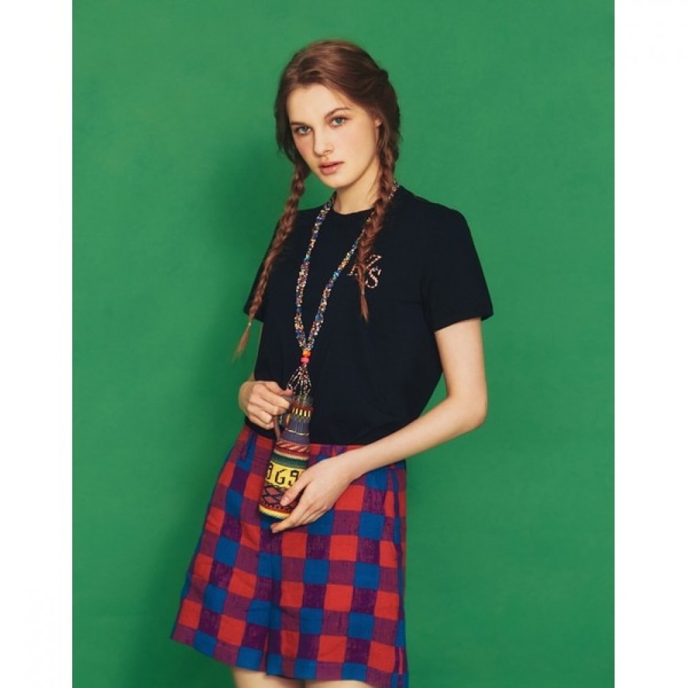 (ヘッジズレディース) 24SS ブラックエンブロイダリーポイントベーシックショートスリーブ T シャツ HSTS4B302BK