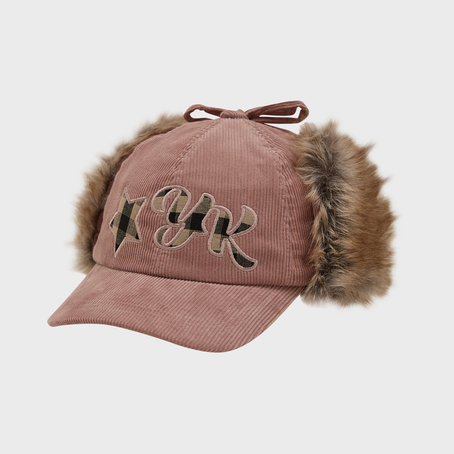 Corduroy Check Applique Trooper Cap PINK