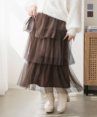 大きいサイズ レディース LL 3L 4L XL XXL XXXL ティアードチュールスカート