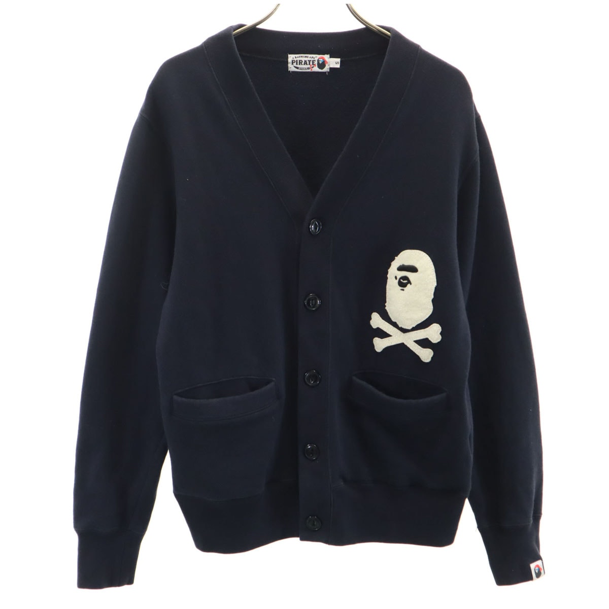 長袖 Vネック スウェット カーディガン S ネイビー PIRATE STORE 裏起毛 メンズ 古着