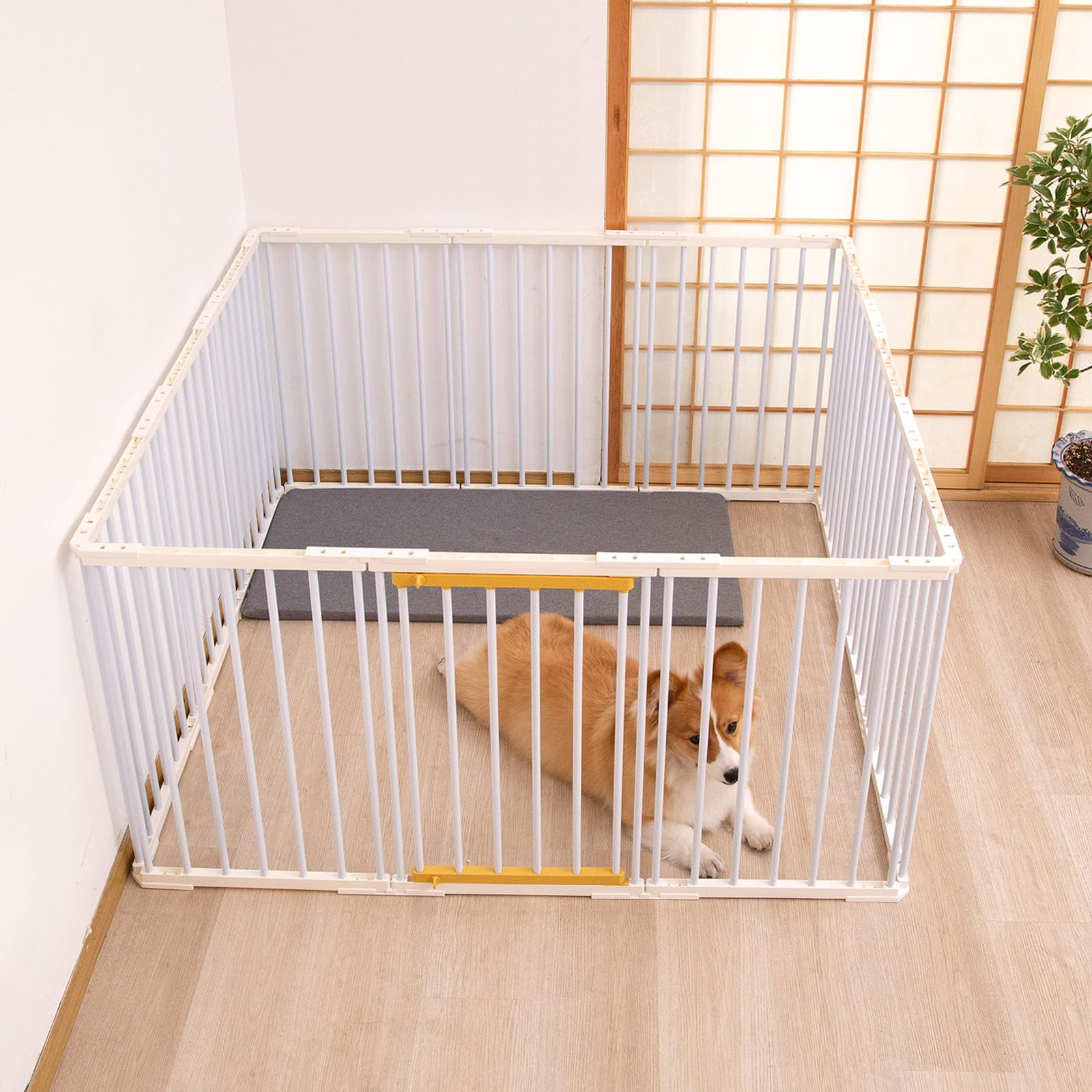 Shinyever ペットサークル 犬 ゲージ 中型犬 ドア付き 幅168*奥行84*高70cm 犬 ゲージ 大型 犬 サークル ペットフェンス 大型 サークルケージ 大型犬用ゲージ 室内 組み立て簡