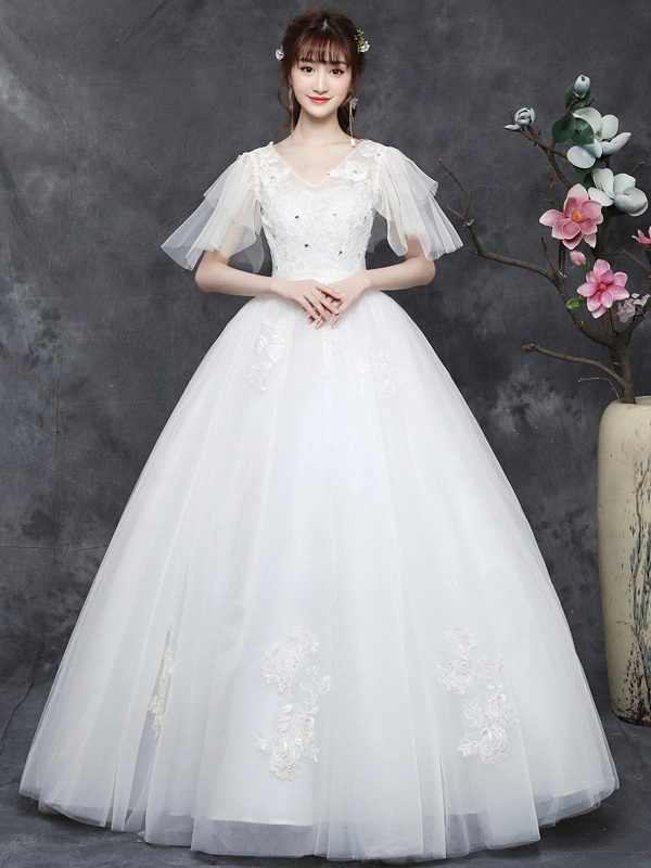 プラスサイズの太った女の子の床の長さのウェディングドレス太ったM 200キャティの花嫁スリムな片方の肩肉をカバー2025