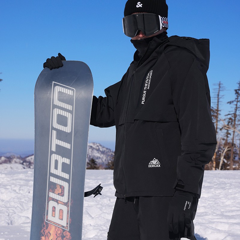 黒侍スキーウェアスーツシングルスノーボード男女トレンドラージサイズ男女防水防寒アウトドアスポーツスキーウェア