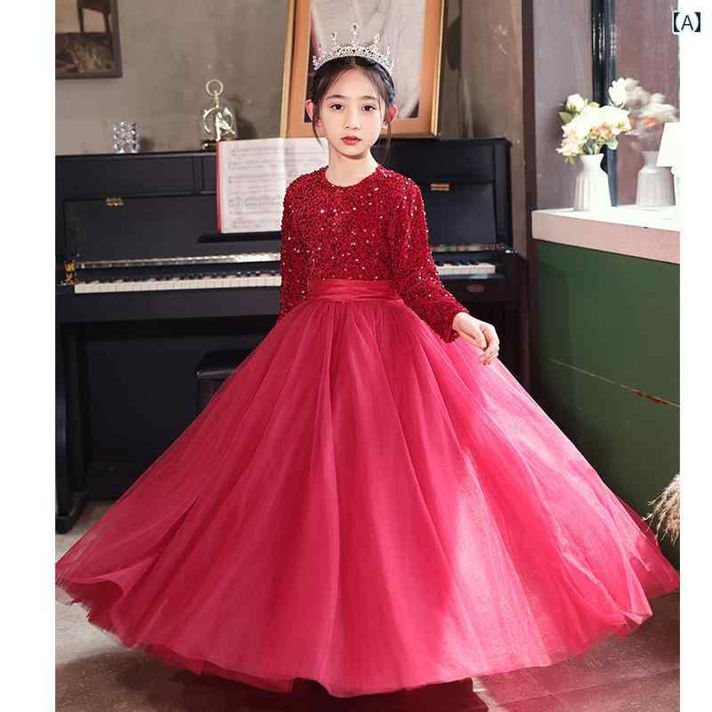 キッズ 女の子 イブニングドレス プリンセス フラワーガール 演奏会 ピアノ 発表会 結婚式 セレモニー エレガント かわいい 長袖 パフォーマンス