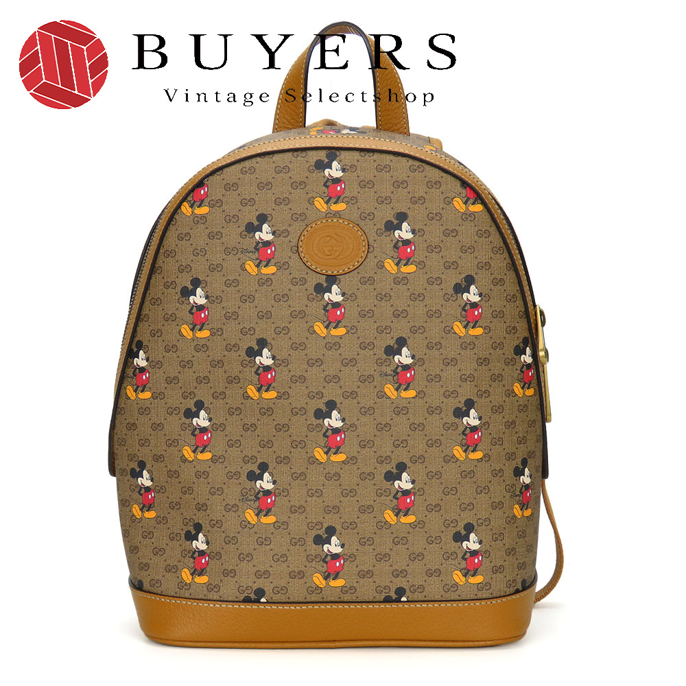 中古 リュック・デイパック スモールバックパック 552884 GGスプリームキャンバス ブラウン キャメル ゴールド金具 ミッキーマウス グッチ×ディズニー おしゃれ レディース 女性