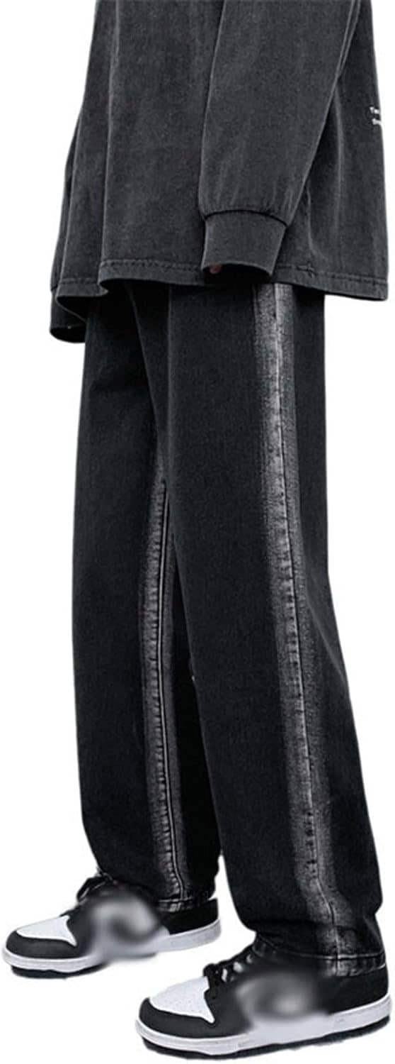 ジーンズ デニムパンツ ロングパンツ メンズ 大きめ ウォッシュ加工 サイドライン ワイド キングサイズ 紳士用 パンク系 ファッション 厚手 おしゃれ ヒップホップ 春夏秋冬 バイカージーンズ