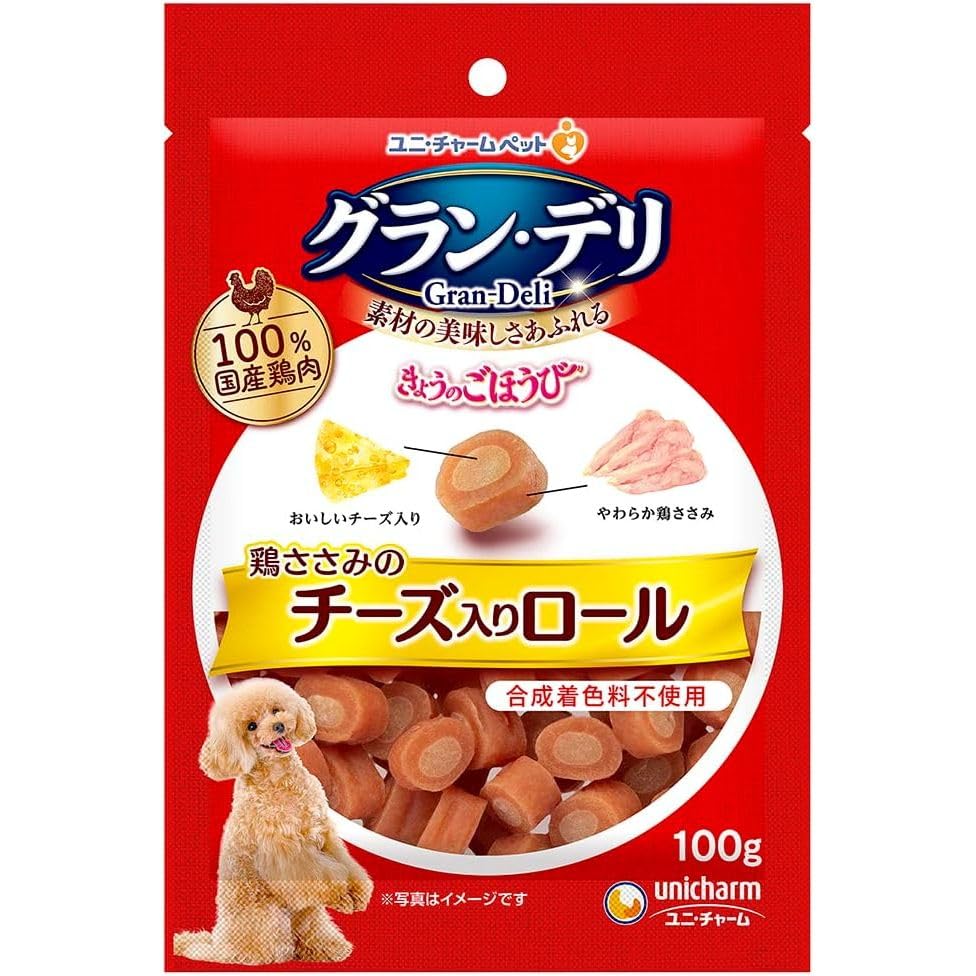 Qoo10最安値挑戦 （まとめ買い）ユニ・チャーム グラン・デリ きょうのごほうび 鶏ささみのチーズ入りロール 100g 犬用おやつ 【×12】
