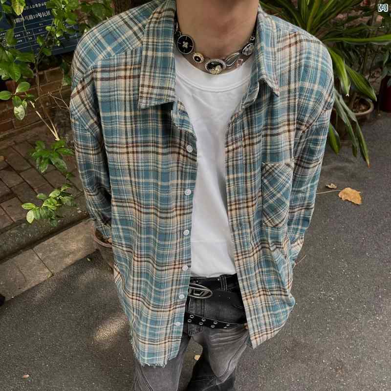 メンズ レディース アメリカン レトロ チェック柄 シャツ カップル 長袖 トップス 雰囲気 ストリート