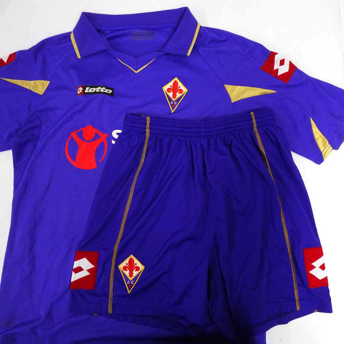 【中古】[上下セット] ロット サッカー ACFフィオレンティーナ 2010-2011 ホーム ユニフォームシャツ(USサイズXXL) ゲームパンツ(USサイズL) Lotto イタリア セリエA