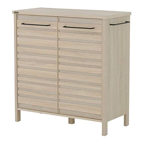 佐藤産業 LAFIKA キャビネット 食器棚 幅85.5cm 奥行40cm 高さ90cm オークホワイト 可動棚 背面化粧 スチール取っ手 LF