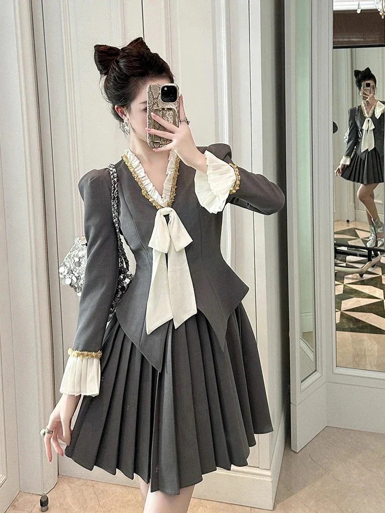 披露宴 二次会 結婚式 ウェディング ドレス プリーツ 卒業式 制服 ワンピース 演奏会 パーティー 大人 キャバ 2026秋 JK風 学院風 リボン 同窓会 7,287円
