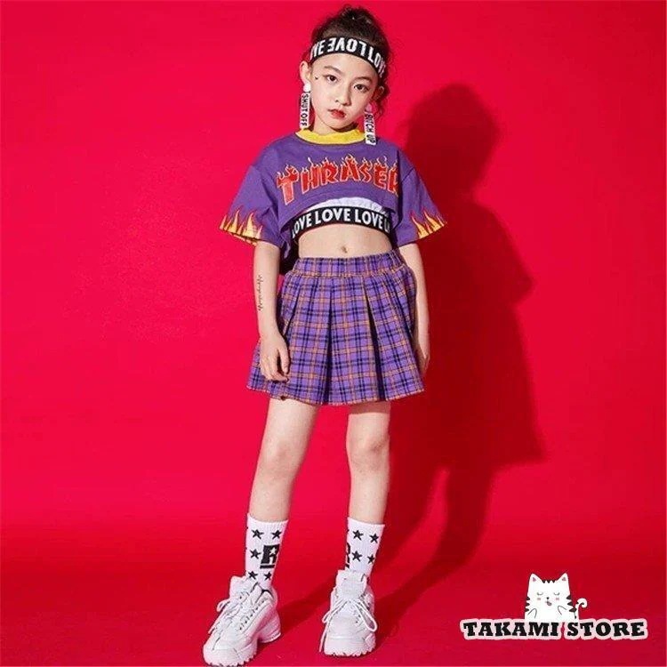 セットアップ ダンス衣装 チェック スカートセット タンクトップ ジュニア ステージキッズダンス衣装 ヒップホップ キッズ 子供 ドレス キッズダンス衣装