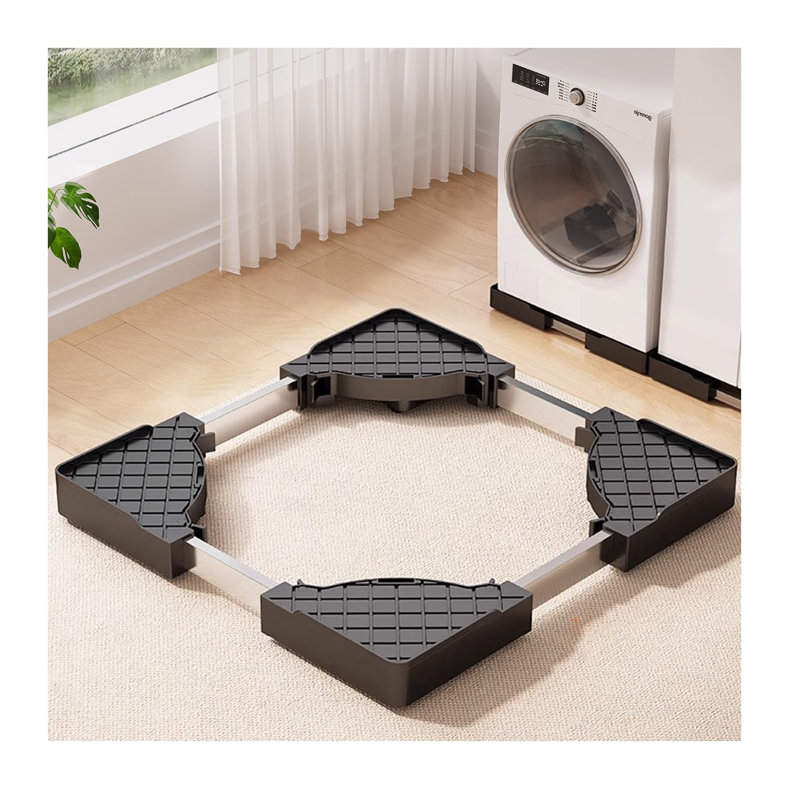Sythdio Myth 洗濯機 かさ上げ台 洗濯機台 キャスター 防水パン 16個隠しキャスター付き 洗濯機置き台 冷蔵庫置き台 45.5-70cm長さ幅無階段調節可能 排水パン ステンレス製 薄型