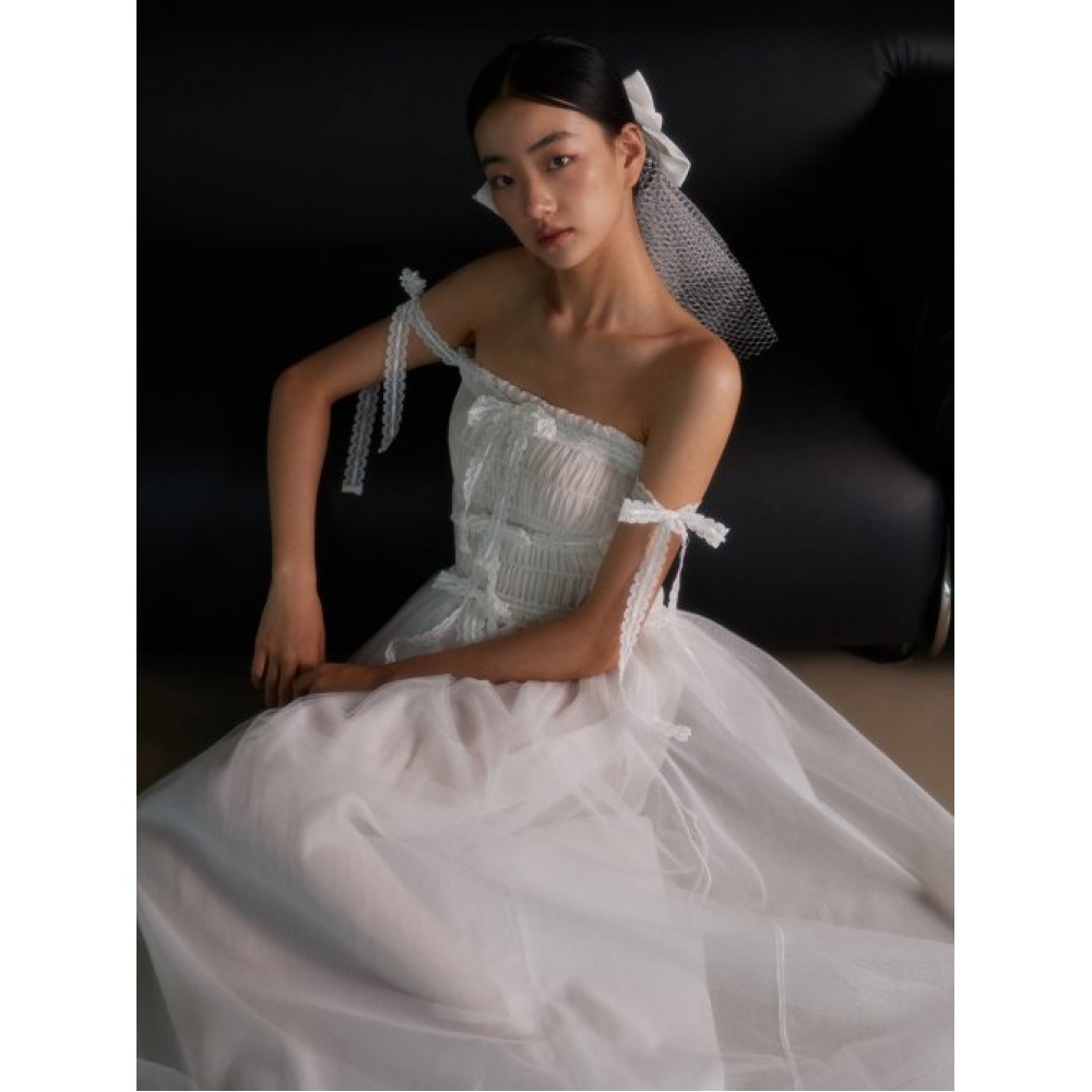 GANISONG ブライダルリボンチュールドレス_ホワイト