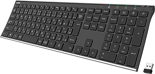 Arteck 2.4G ワイヤレスキーボード日本語配列 無線ステンレススチール 軽量 フルサイズキーボード テンキー付き コンピューターデスクトップPCラップトップSurfaceスマートテレ