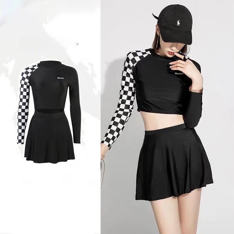 水着女性別体水着女性温泉入り控えめ長袖日焼け止め遮肉腹運動やせビーチ水泳【盤面アドバイス40-55 kg】