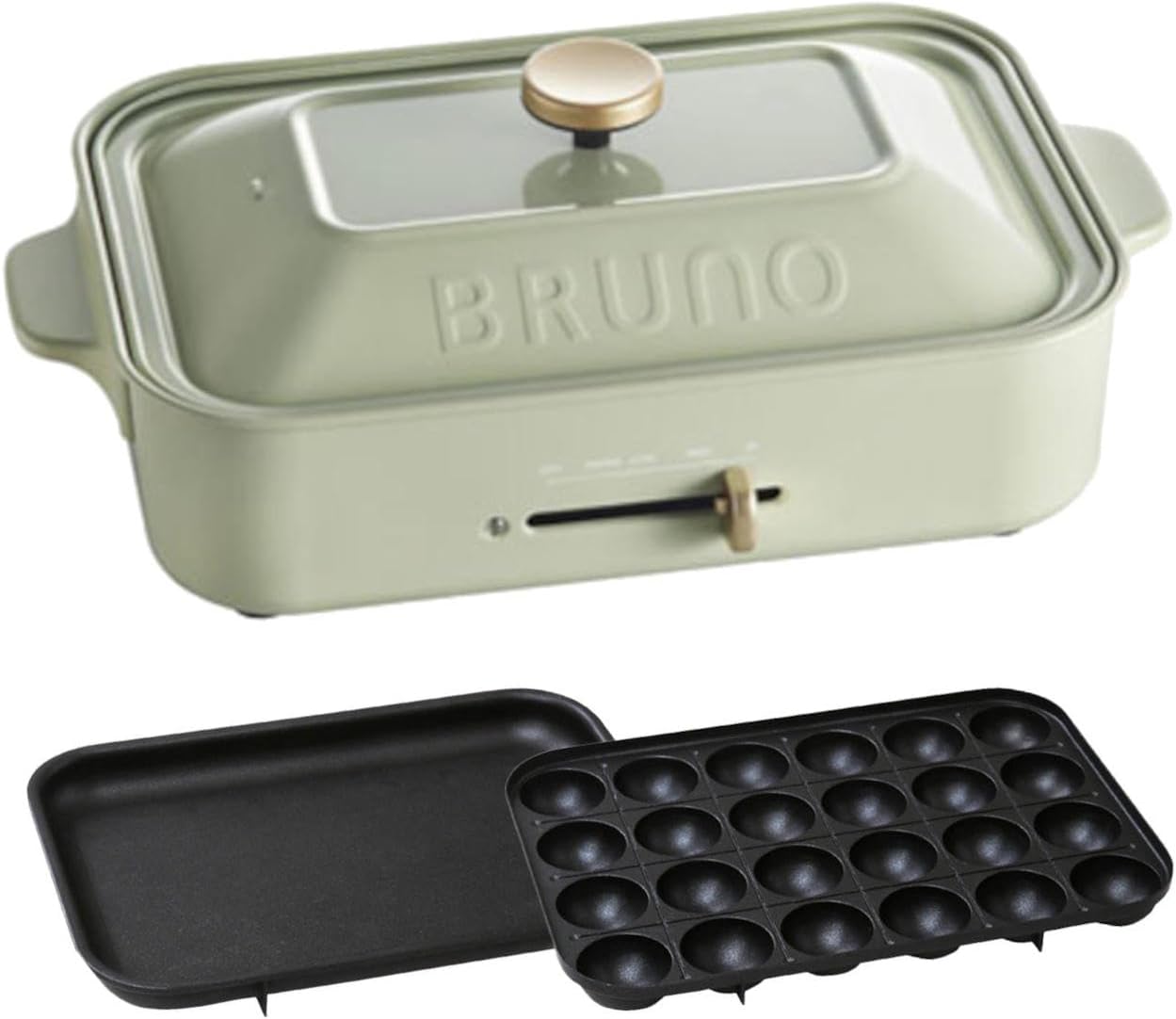 BRUNO ブルーノ コンパクトホットプレート 本体 プレート2種 (たこ焼き 平面)レシピブック 付き ミントグレー Mint Glay 緑 おしゃれ かわいい これ1台 一台 蓋 ふた付き