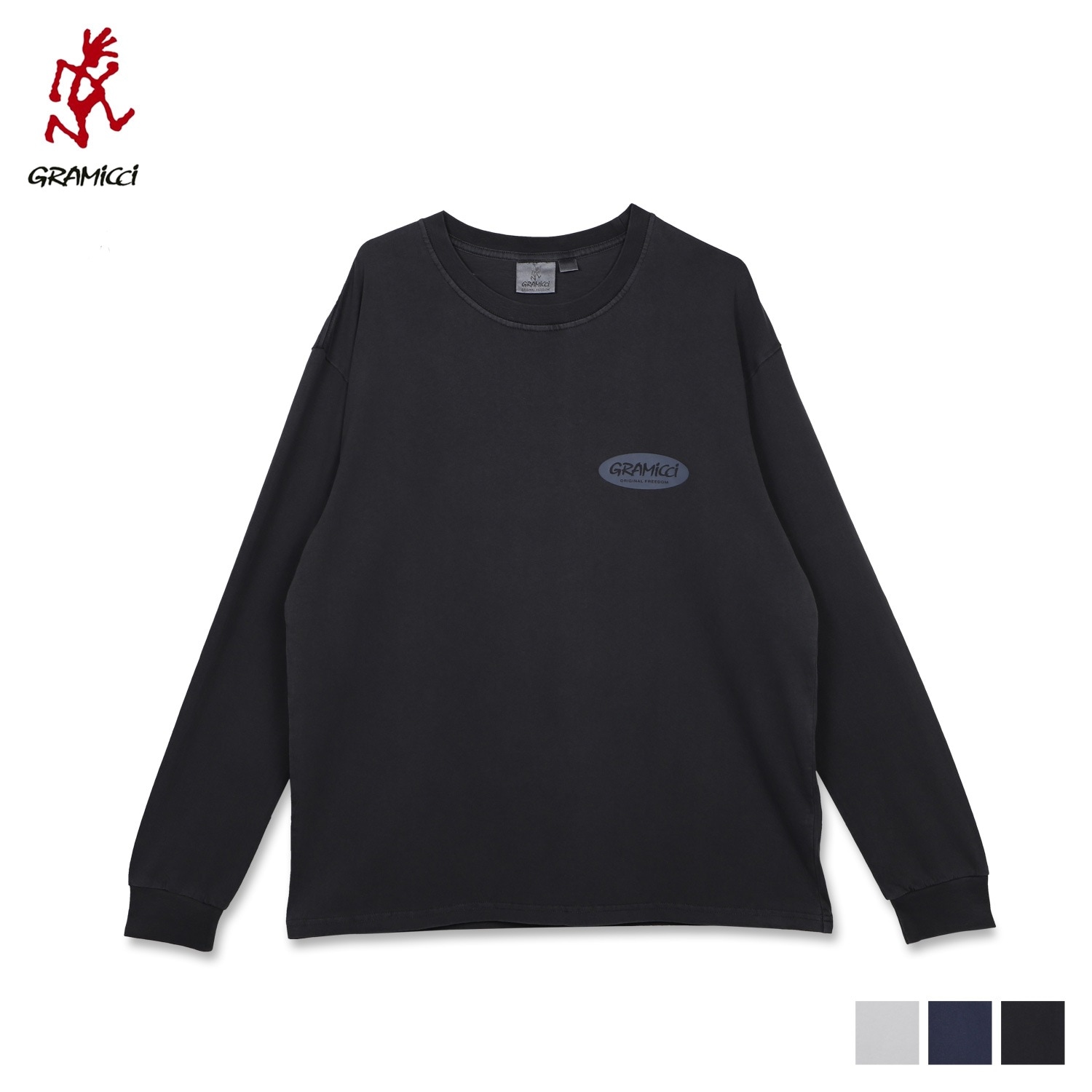 Tシャツ 長袖 ロンT カットソー オリジナル フリーダム オーバル メンズ プリント 綿100% ホワイト グレー ネイビー 白 G3FU-T072