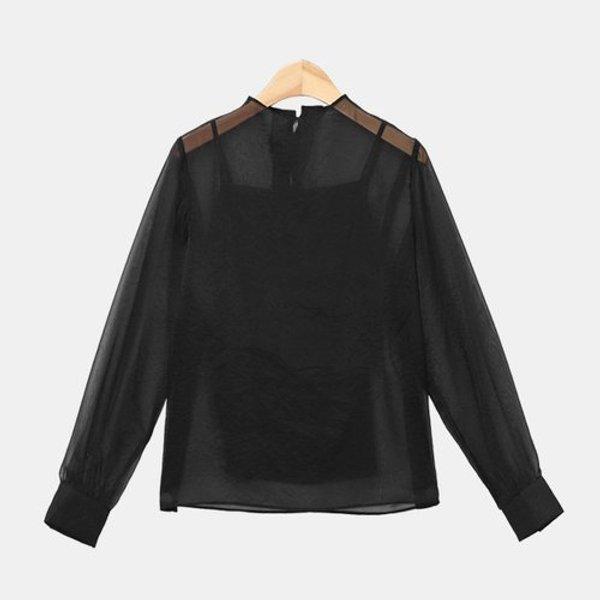 女性シースルー秋ブラウスレイヤードキャミソールセットアップ結婚式コーデ L...