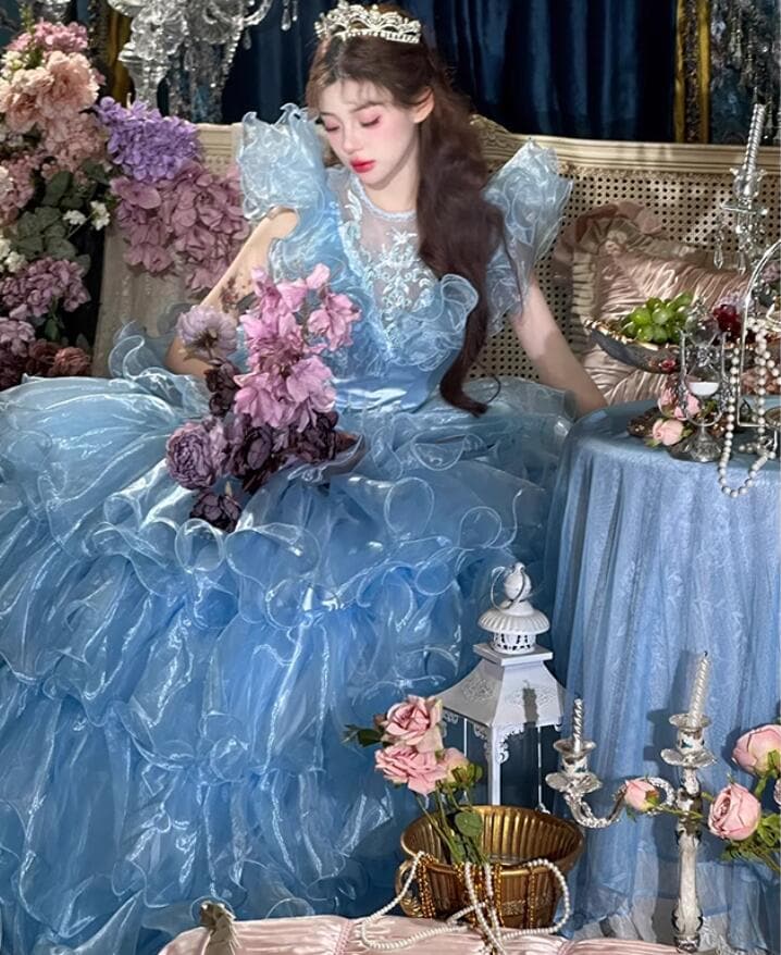 爆裂超特価 ワンピース 花嫁ドレス 高級感 カラードレス お姫様 ロング ウェディングドレス 可愛い 前撮りドレス 後撮り きれいめ 結婚式ドレス 多重チュール フォトウェディング撮影 二次会ドレス