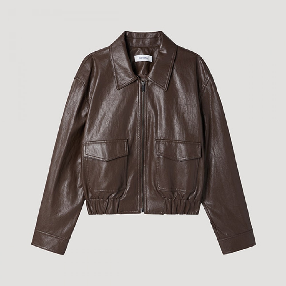 [シャインミス] フェイクレザーバンディングフラップポケットジャンパー_SWWJPP12050 7,589円