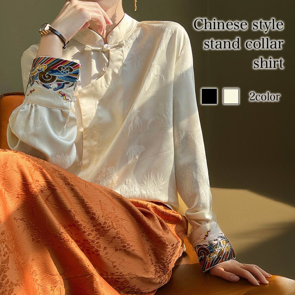 ブラウス レディース チャイナ風スタンドカラーシャツ 厚手 ワンピース フォーマル 秋 冬 スーツ シフォン 安い ボウタイ 白 オフィス カットソー カジュアル レース きれいめ 黒 春 ブランド