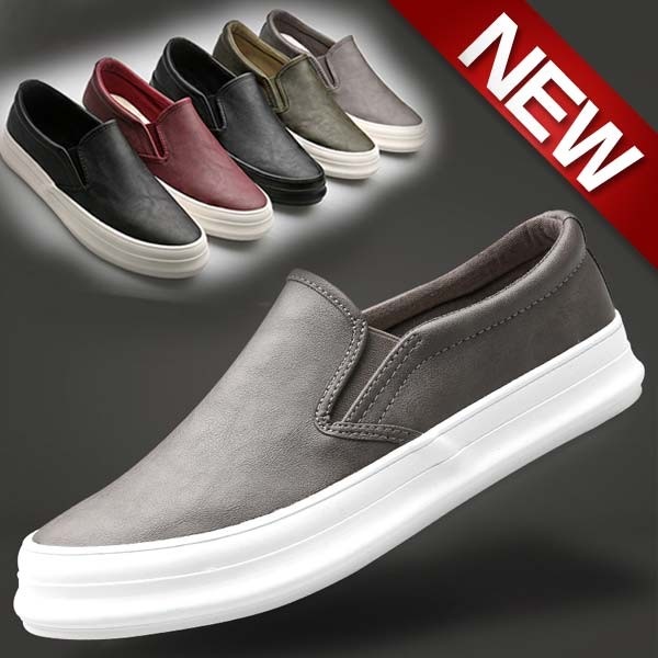 【身長4cmUP】 履きやすい 紐なし スニーカー レザー 新作 春 夏 秋 冬 ブラック レッド グレー グリーン