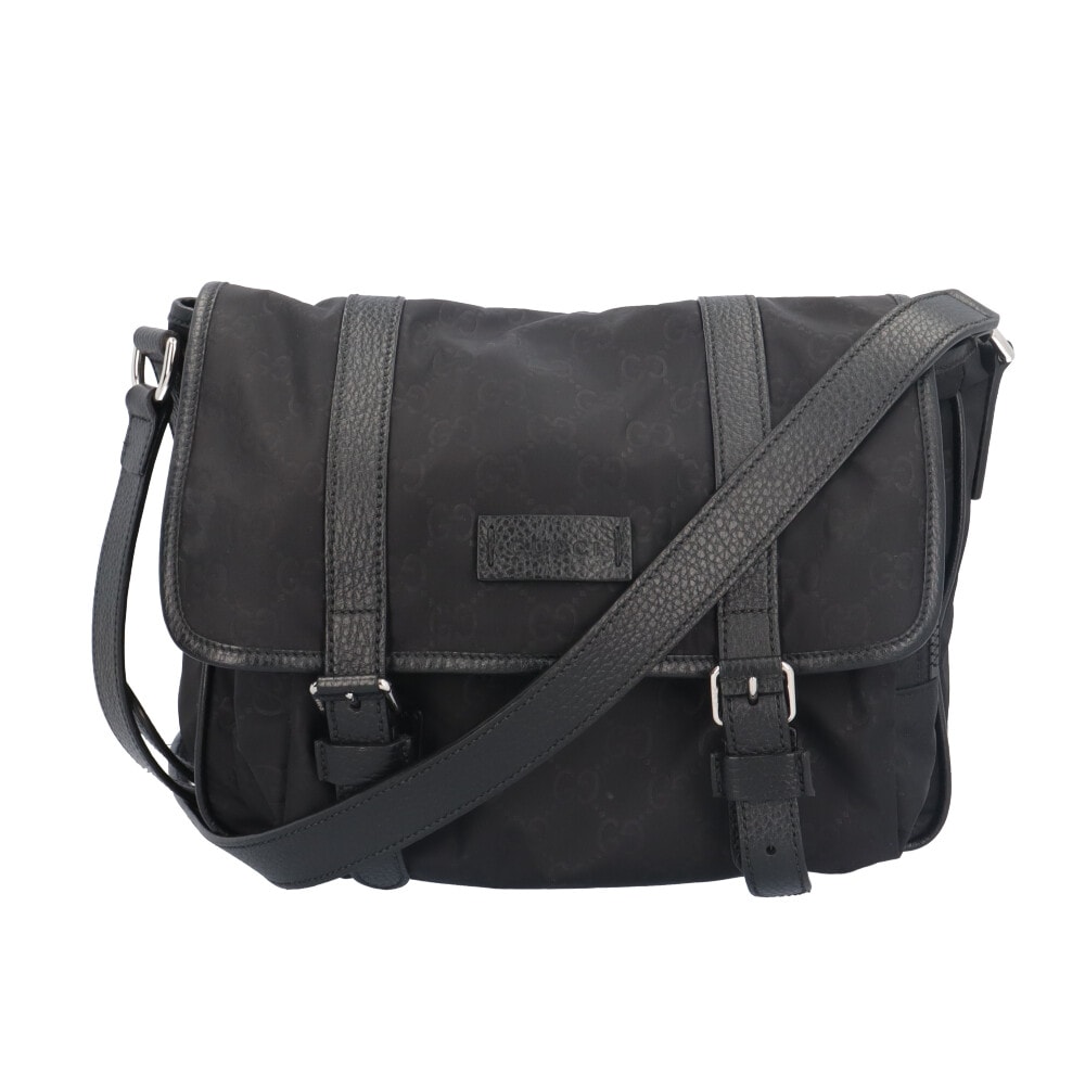 グッチ GG柄メッセンジャーバッグ ショルダーバッグ ナイロン 510335 ブラック GUCCI 中古