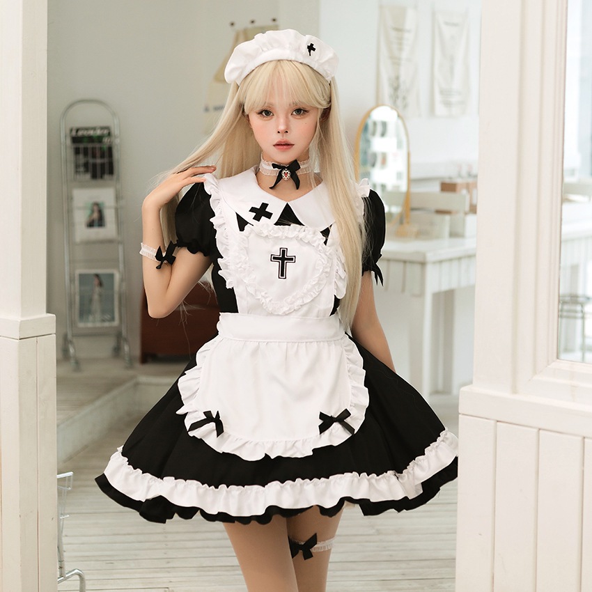 2025新作にゃんこくクラシック半袖メイド可爱い日韩メイドコスプレ女装メイド服ワンピース