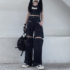 韓国ファッション ロングパンツ ワイドパンツ スキニー サロペット ズボン パンツ カーゴパンツボトムスカーゴパンツ2wayスポーティヒップホップダンス衣ファッションストリート風個性的服原宿