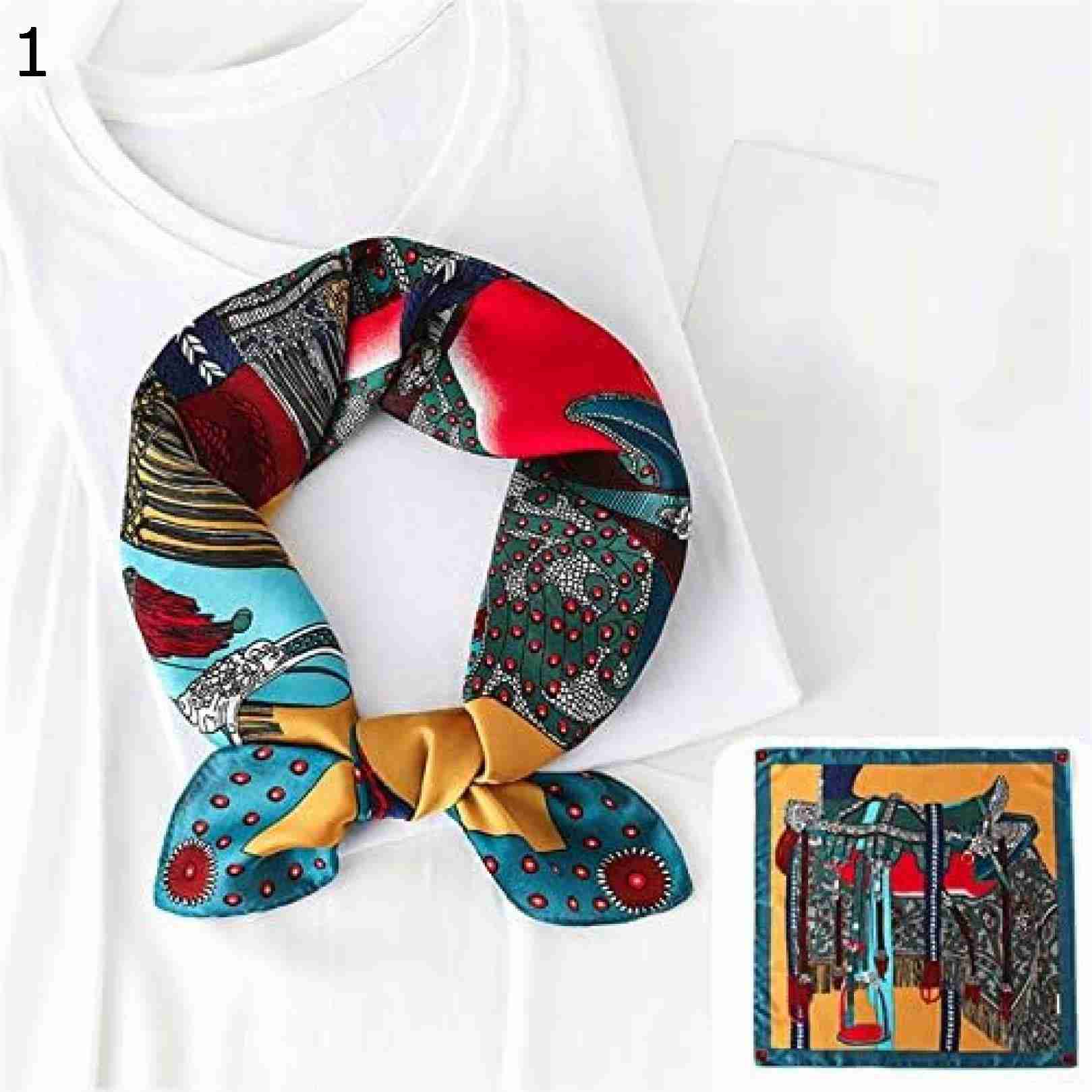 【20%OFFクーポン～】サマー サドル ウエスト フラワー スカーフ ヴィンテージ ストラッピング 両面プリント スモール スカーフ スクエア スカーフ (Color 17 : : Size 7