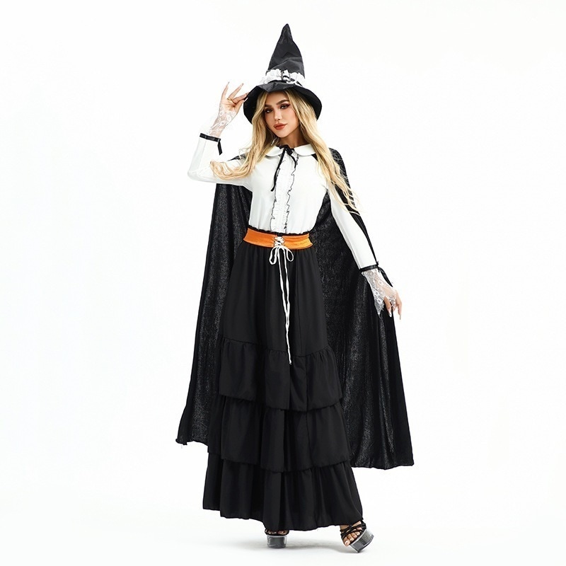 ハロウィーン衣装魔法ガウンロングスカート女性魔法使いマントショール巫婆cos舞台カーニバルショー服