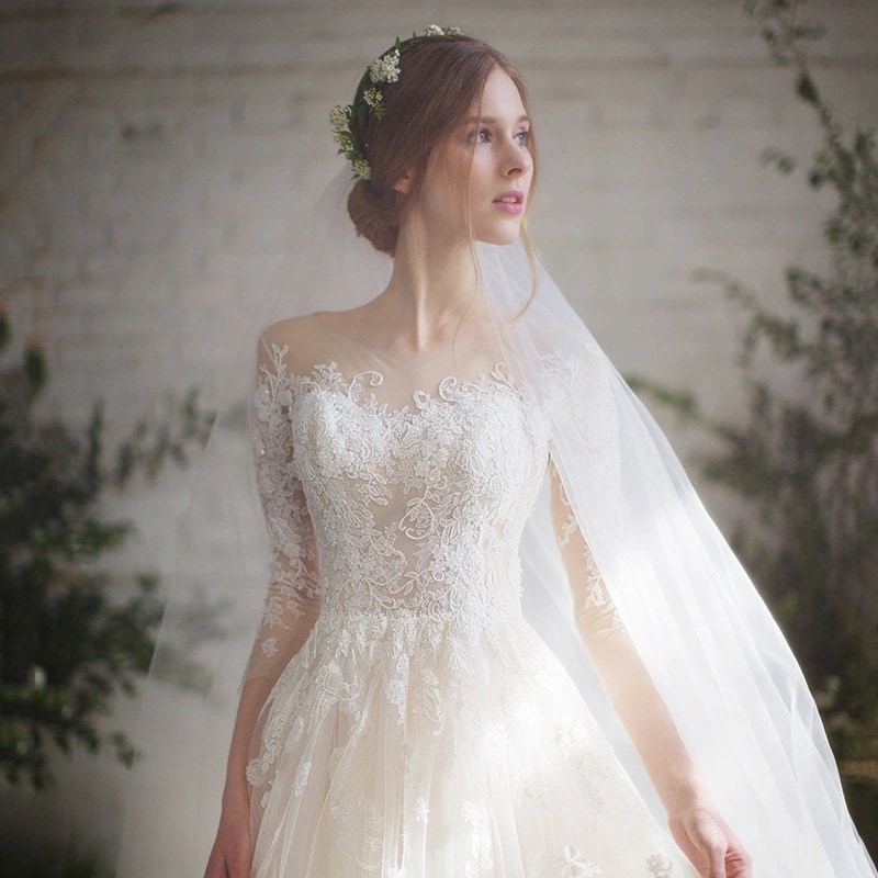 ライトウエディングドレス 2024年新花嫁 結婚 スモールシンプル フォレストスタイル 長袖 スーパーフェアリー ドリーミーテイルサマー