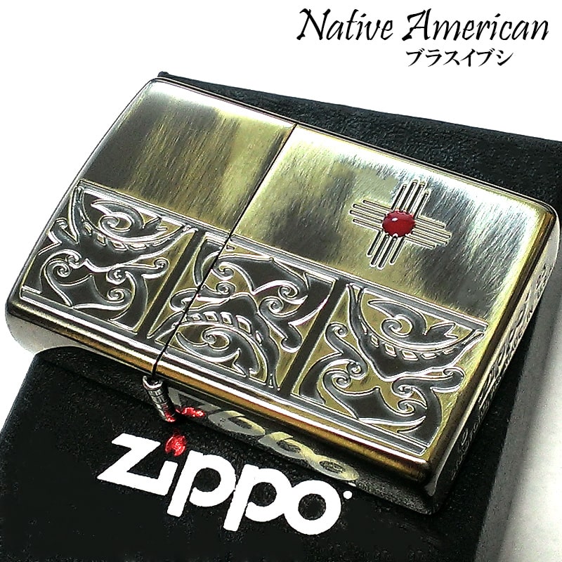 ZIPPO ネイティブアメリカン 両面加工 アンティーク ゴールド ジッポ ライター 彫刻 ブラス燻し かっこいい おしゃれ 珍しい 御守り メンズ ギフト プレゼント