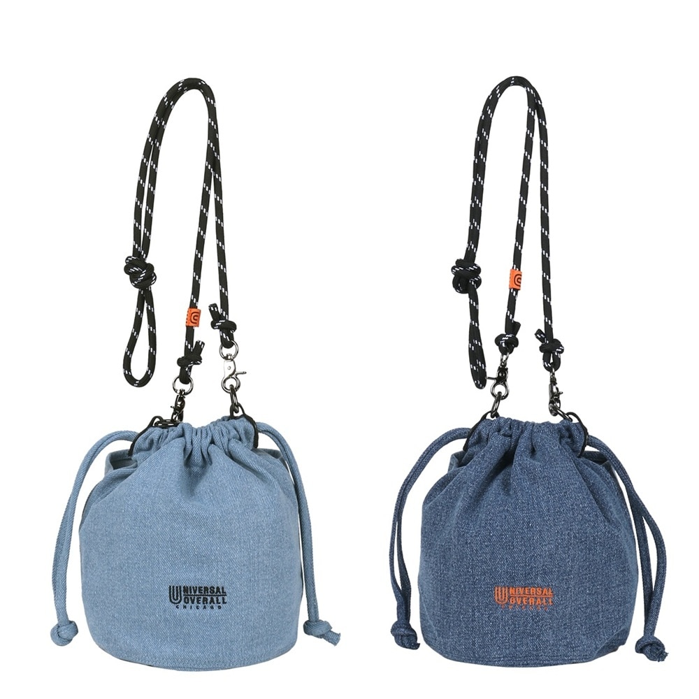 デニム巾着バッグ 13L 2WAY ミニショルダーバッグ コットン綿 レディース メンズ 肩掛け 斜めがけ UVO-214