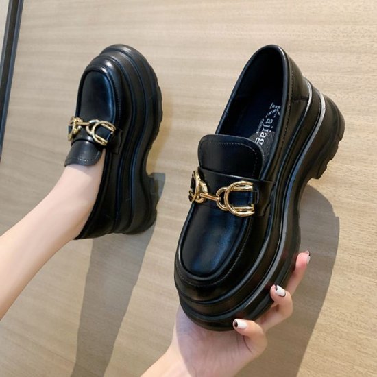 【取寄：納期2週間】ローファー 厚底靴 レディース 厚底 韓国 革靴 新作 幅広 太ヒール 学生靴 コインローファー 美脚 森ガール 通学 通勤 シューズ マニッシュ カジュアル 歩きやすい