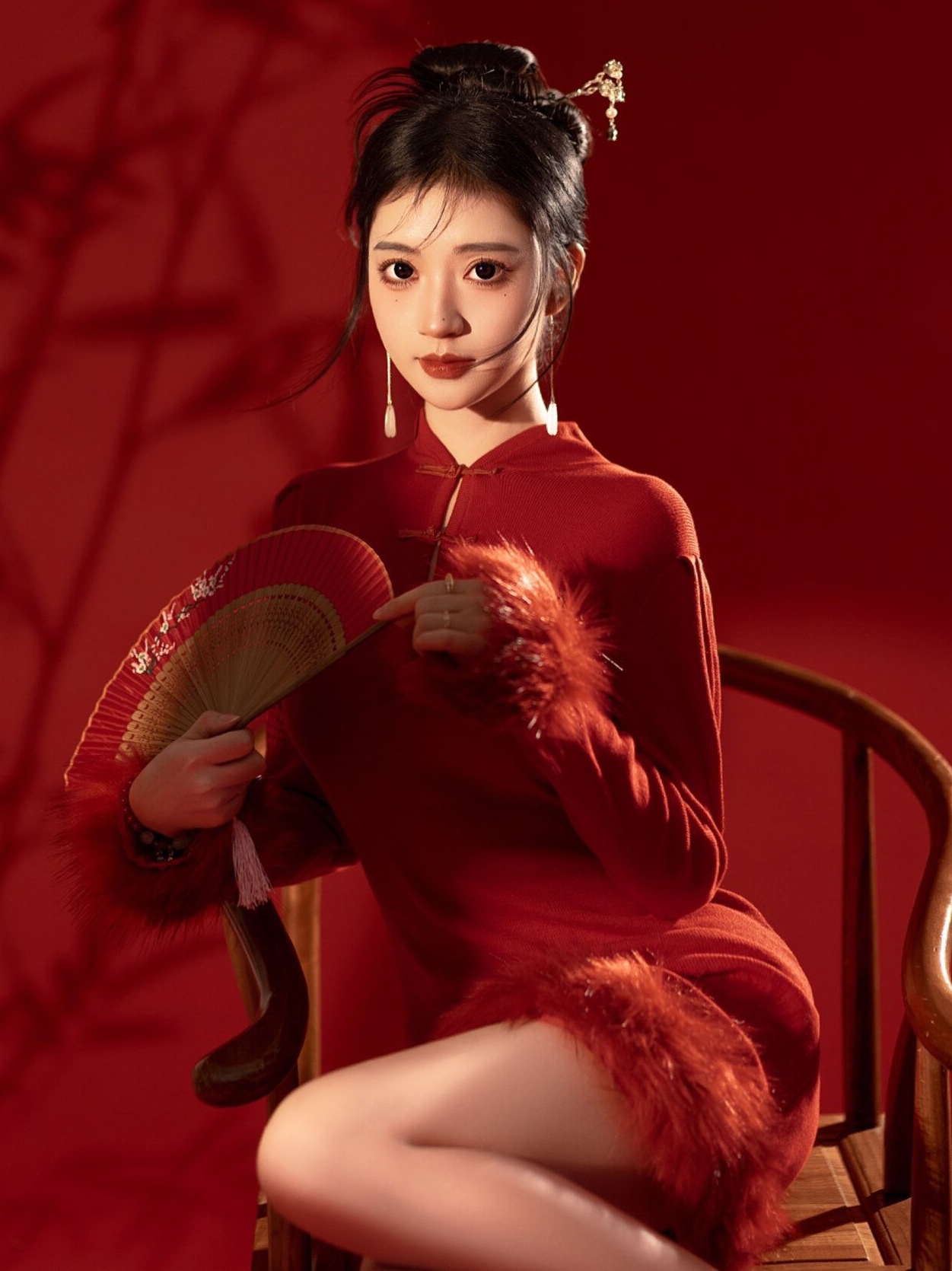 新年テーマ写真服赤龍年お祝い新年写真アート写真服 ドレス