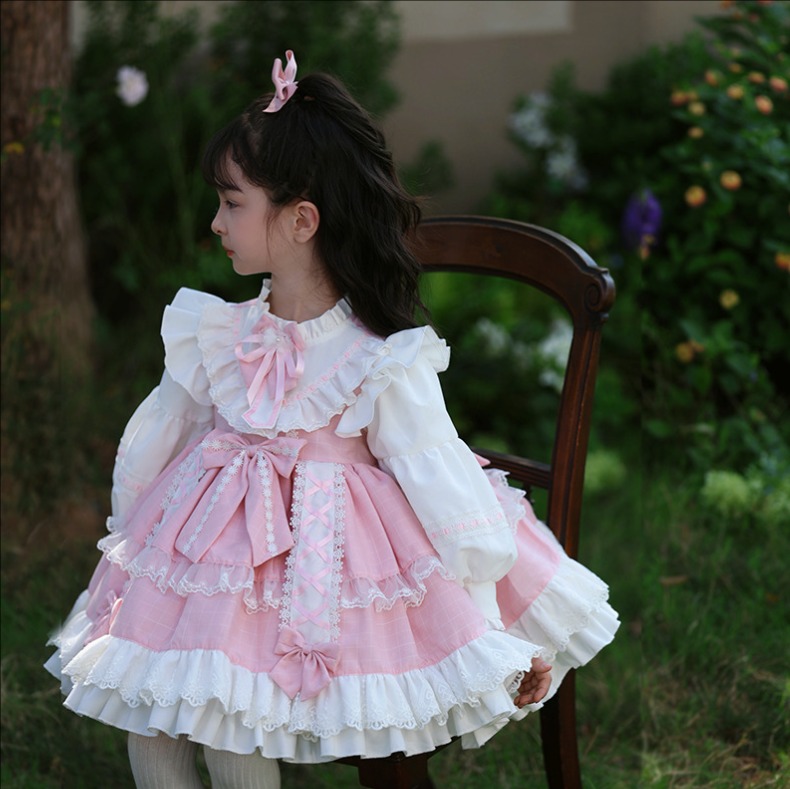 子供長袖ロリータ服 子どもワンピース lolita パニエ付き プリンセスドレス ロリータワンピース キッズドレス ゴスロリ フリル 甘ロリータ レース ジュニア コスチューム コスプレ衣