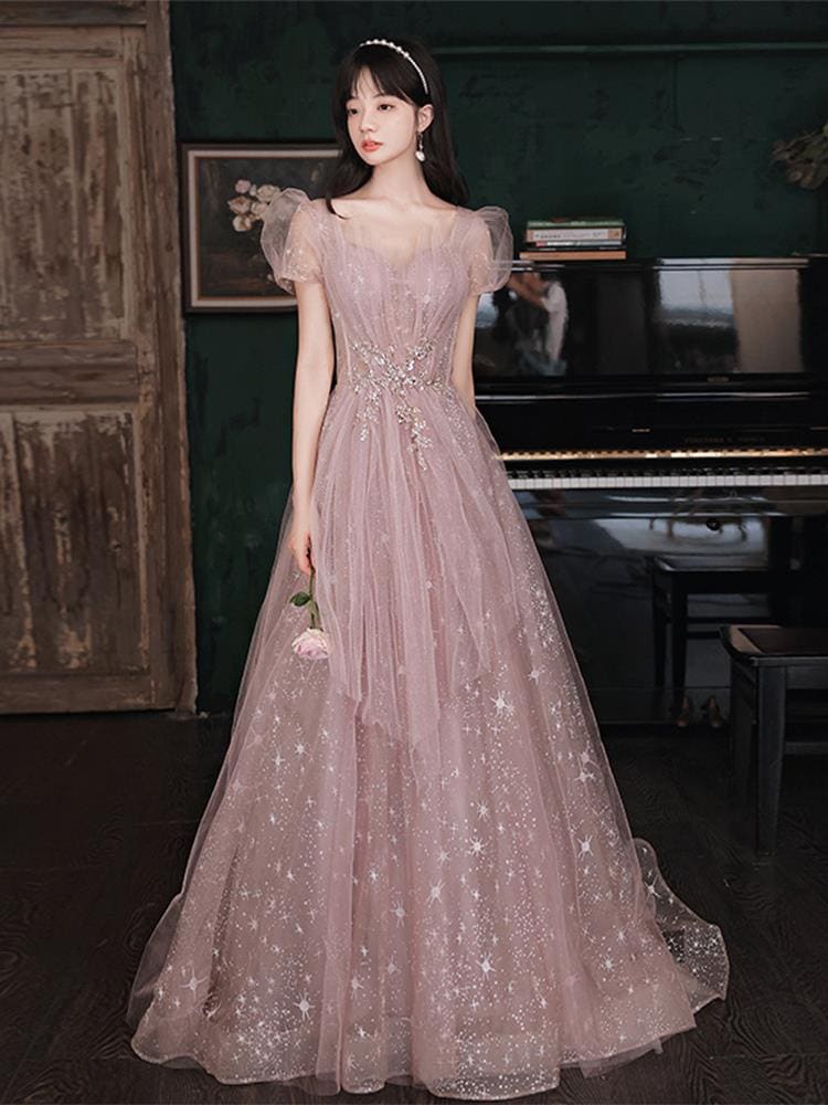 ピンク 結婚式 ドレス 女性 2023 新作 夏 気質 セレブ 司会者 半袖 長袖 宴会 　パーティードレス