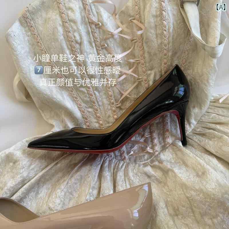 レディース　ヒール　シューズ 片足 靴の 神 ゴールド 7 cm ハイヒール レディース 2025 秋冬 黒 裸 パテントレザー セクシー 赤 底 オープントゥ