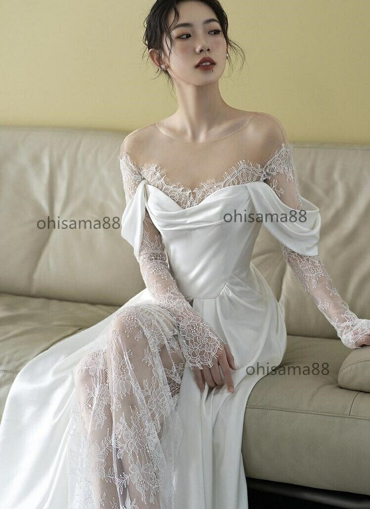 超人気結婚式ドレス ウェディングドレス 可愛い レース 前撮りドレス 後撮り お花嫁ドレス 二次会 イブイングドレス お嬢様 フォトウェディング撮影 きれいめ ロング丈 パーティードレス 披露宴 タイ