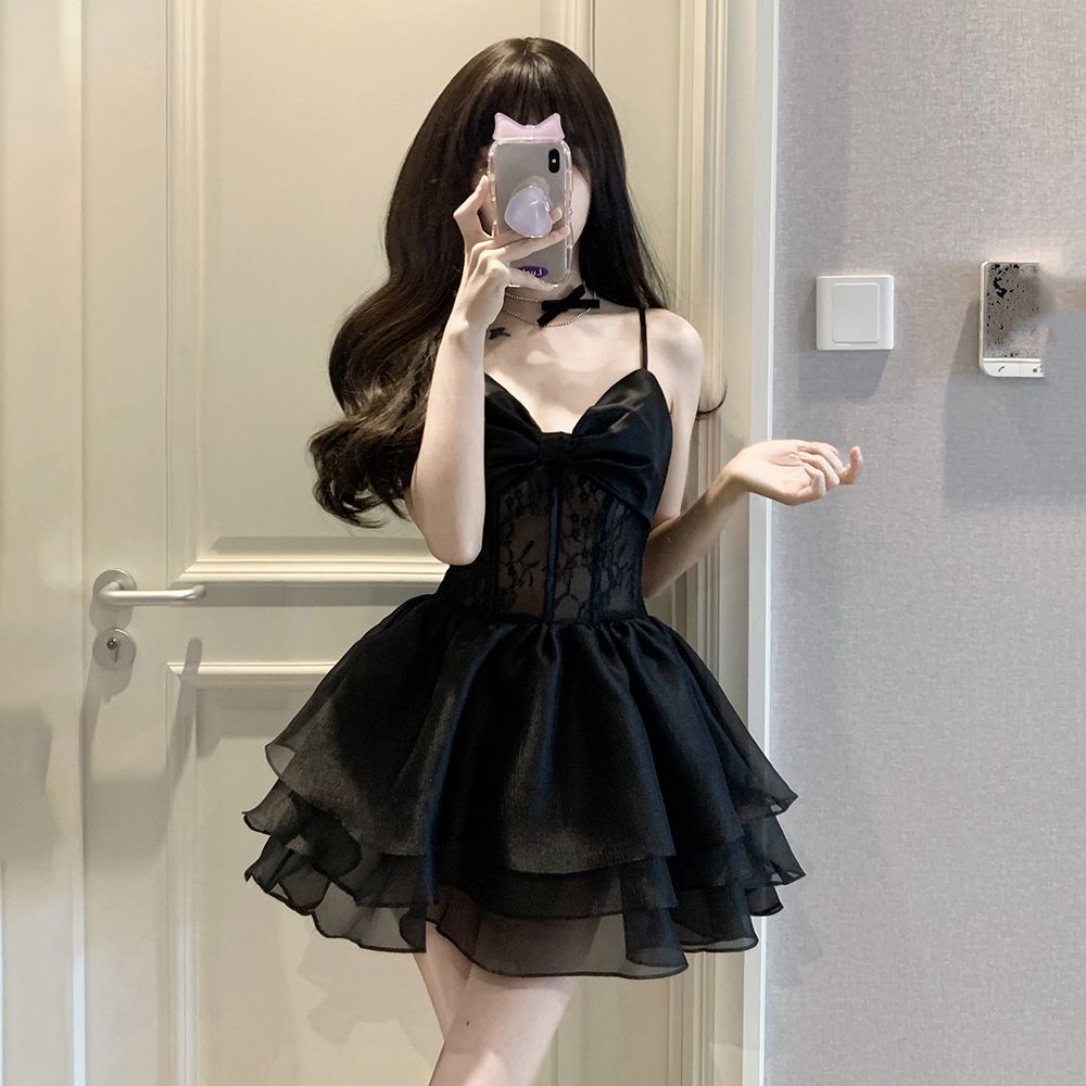 ロリータ コスプレ 2024新作 夏 ロリータ ワンピース jsk ブラック 着痩せ キャミソール ワンピースサンタコスプレ