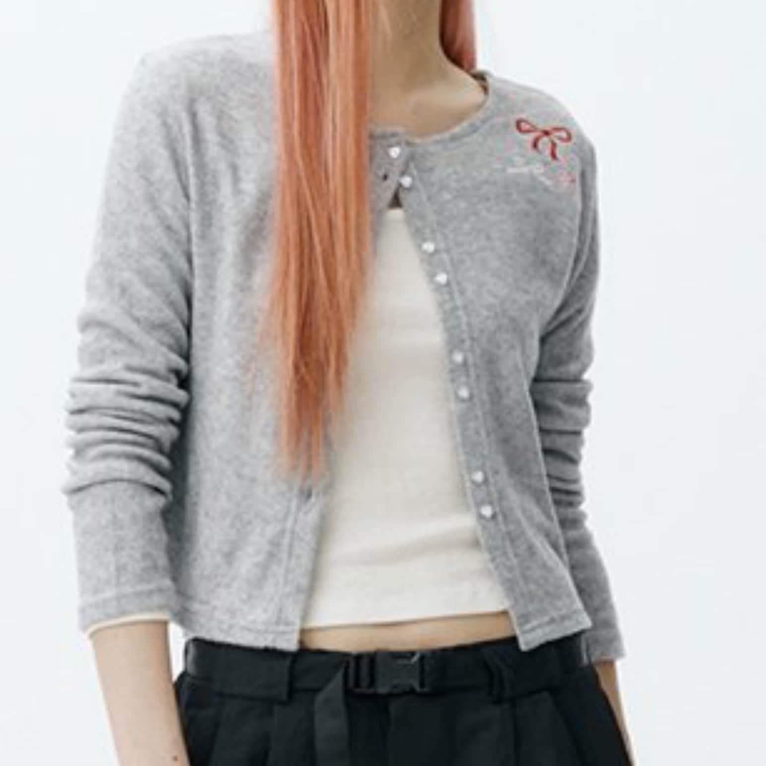 HEART BUTTON 3 RIBBON CARDIGAN
