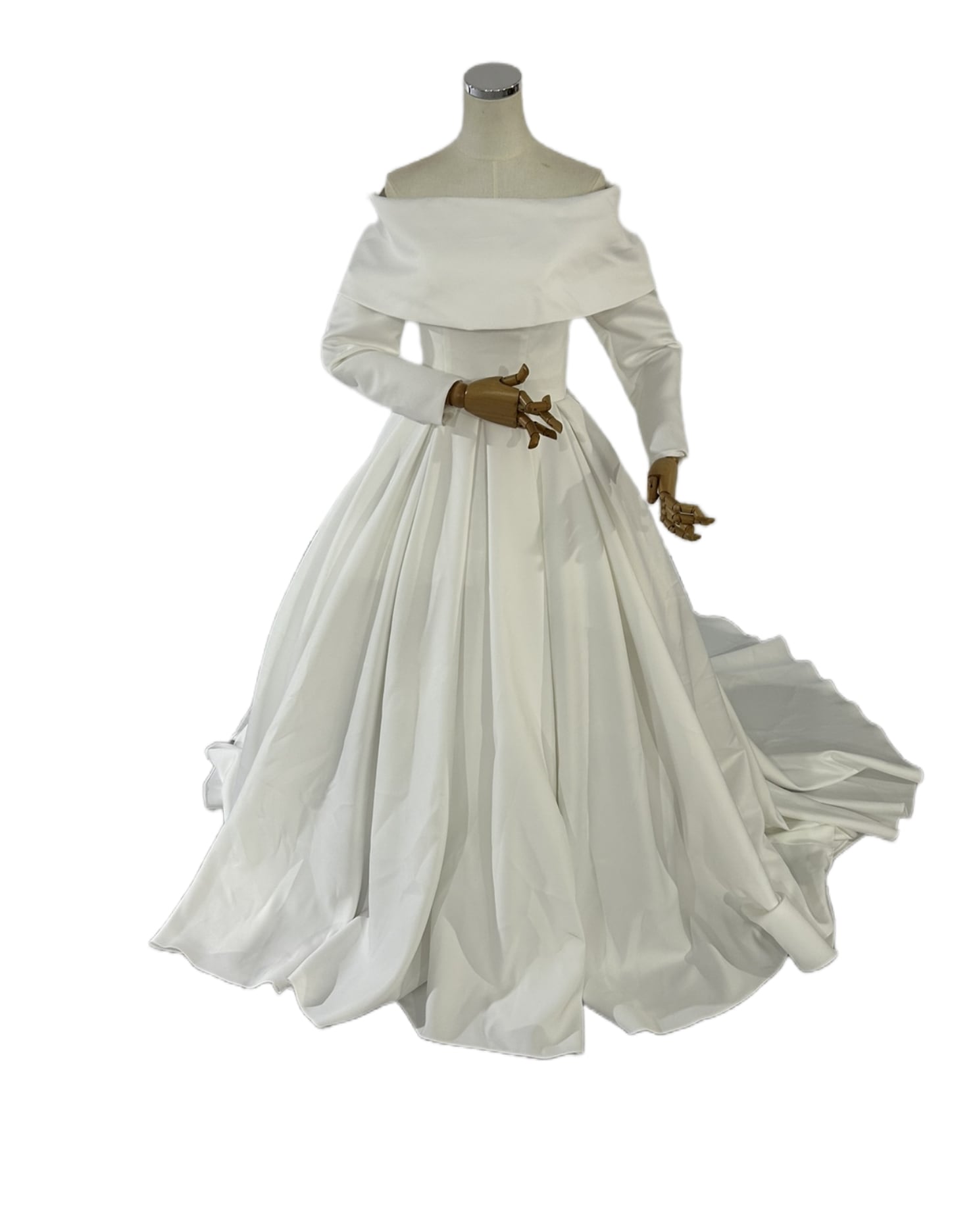 ウエディングドレス オフショルダー 取り外し袖 プリンセスライン ロングトレーン 結婚式/披露宴