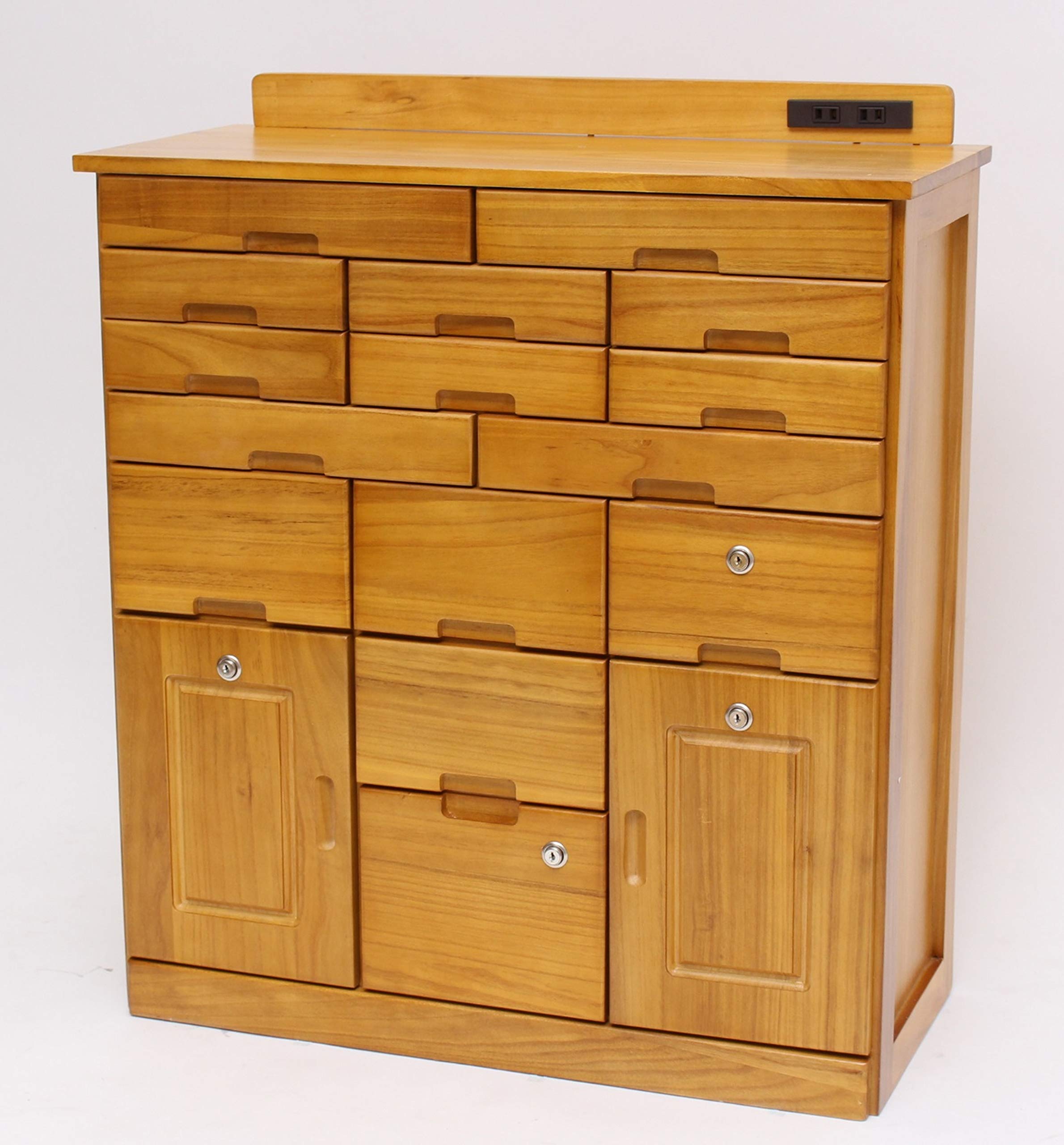 ビータ(Vita) 引き出しいっぱいFAX台 ライトブラウン 幅72×奥行32×高さ83cm 72cm幅 ラッカー塗装 天板厚み：約1.4cm 電源口2個 使いやすい6種類の引き出し 鍵付き ストッパ