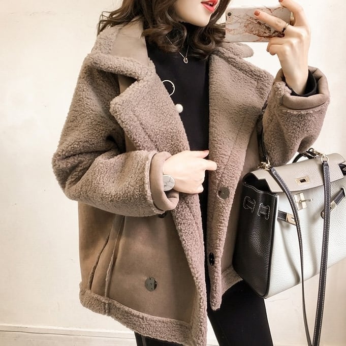 ボアブルゾン レディース ジャケット フリースジャケット ライダース バイカラーフェイクスエード アウター フェイクファー もこもこ ミディアム丈 ボア オーバーサイズ 韓国風 軽い 軽量 lout0