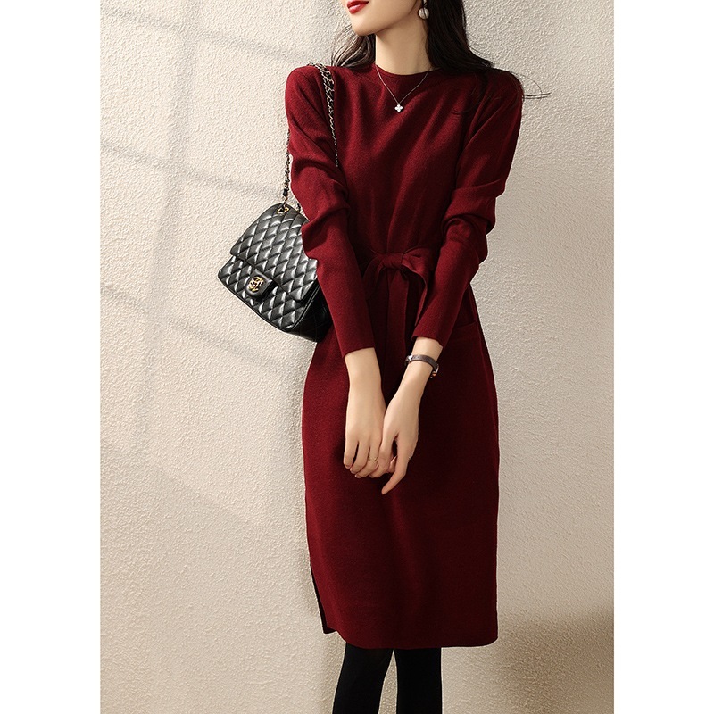 ニットワンピース ハイネック セミロング セーター ニット インナー ニット アンダーウェア-262